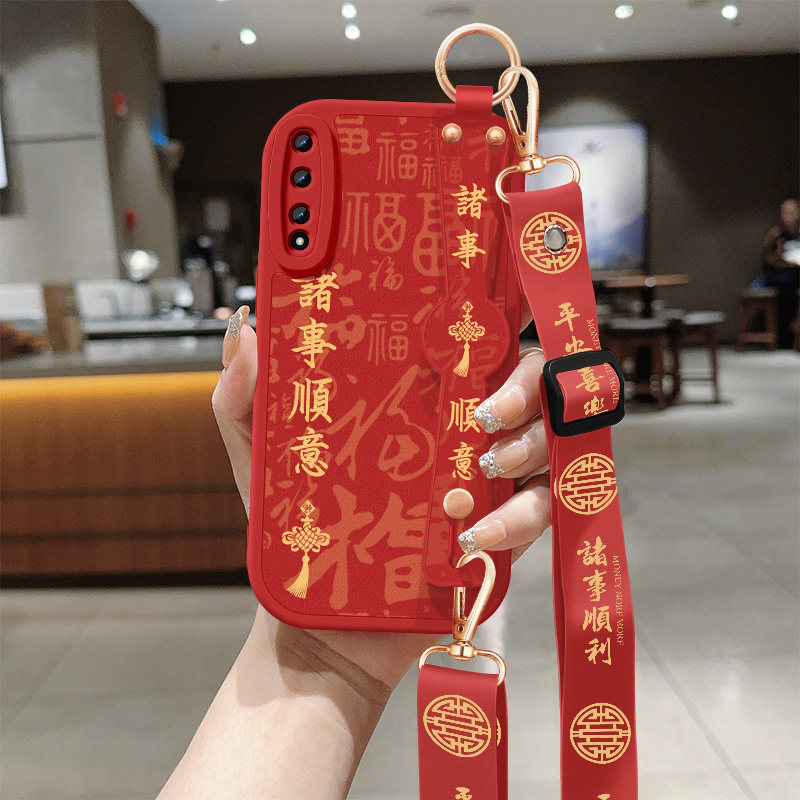 适用荣耀play3手机壳play4tpro新款女生诸事顺意honorplay4t背带斜挎挂绳小羊皮保护套防摔AKA一AL10软壳外壳