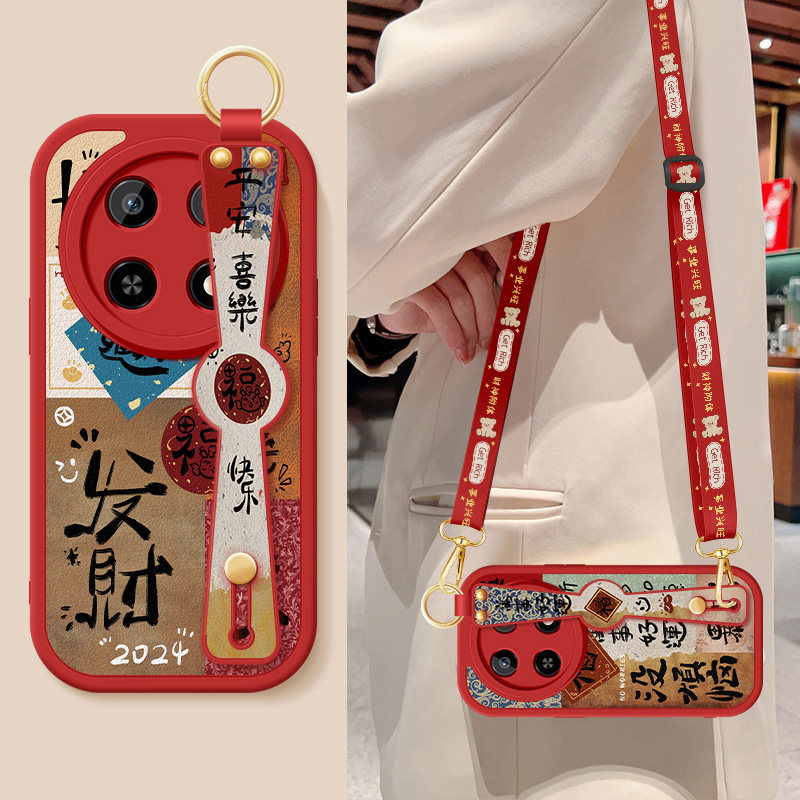 适用华为畅享70x手机壳70pro新款女士发财好运70s背带斜跨腕带挂绳70z小羊皮70x活力版保护套BRE一AL80软壳