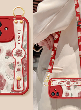 适用荣耀play6t手机壳play6tpro新款女play6c红色玫瑰腕带支架挂绳小羊皮防摔honor软壳TFYCMA一AN40保护套外