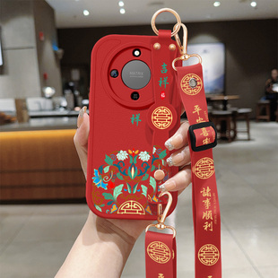 适用荣耀x70手机壳新款 an00挂绳小羊皮保护套x7Oi5g外壳 女平安喜乐X70i防摔背带斜跨腕带华为honor软壳abr