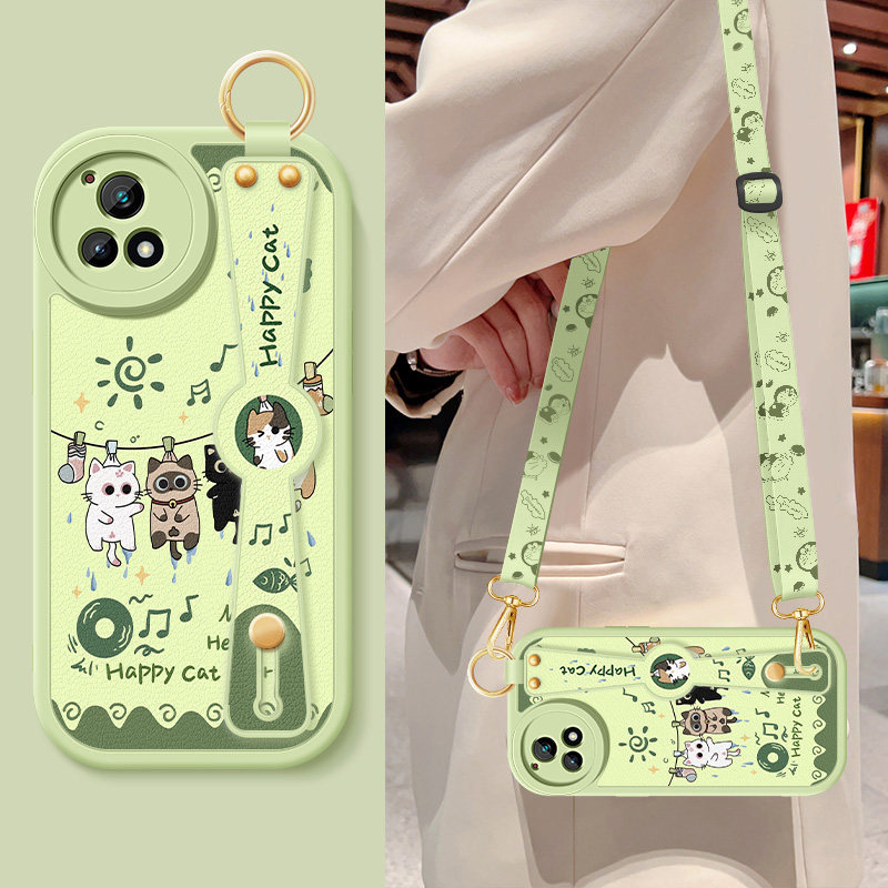 适用vivoy33t手机壳Y33e新款y33s女士Y32卡通小猫y32t腕带支架挂绳y31s小羊皮硅胶软VIVO保护套超薄简约外壳