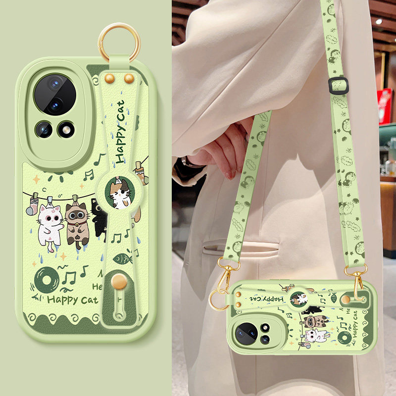 适用华为nova12手机壳nova12pro新款女士nova12ultra卡通小猫腕带支架挂绳小羊皮12pr0活力版硅胶软保护套外