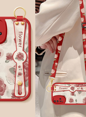 适用华为nova5手机壳nova5pro新款女nova5ipro红色玫瑰腕带支架挂绳保护套nova5i防摔5z硅胶软SEASPN一AL00外