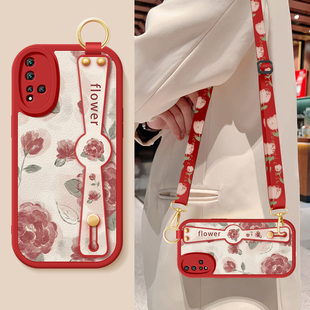 适用华为nova5手机壳nova5pro新款女nova5ipro红色玫瑰腕带支架挂绳保护套nova5i防摔5z硅胶软SEASPN一AL00外