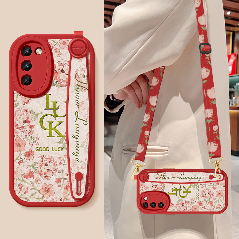 oppoa58手机壳a57新款幸运花a56s背带斜跨腕带支架opa58x挂绳小羊皮a55s保护套oppoa55硅胶软壳a56女适用