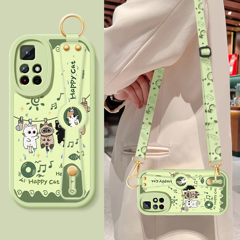 适用红米note11手机壳11pro新款note11tpro女卡通小猫note11r腕带支架挂绳11se/11e/11epro/11tpro硅胶保护套