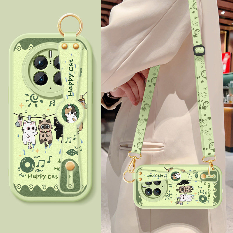 适用华为mate70手机壳70Pro新款70air女mate60pro+卡通小猫mate50pro腕带支架挂绳50e小羊皮保护套硅胶软外壳