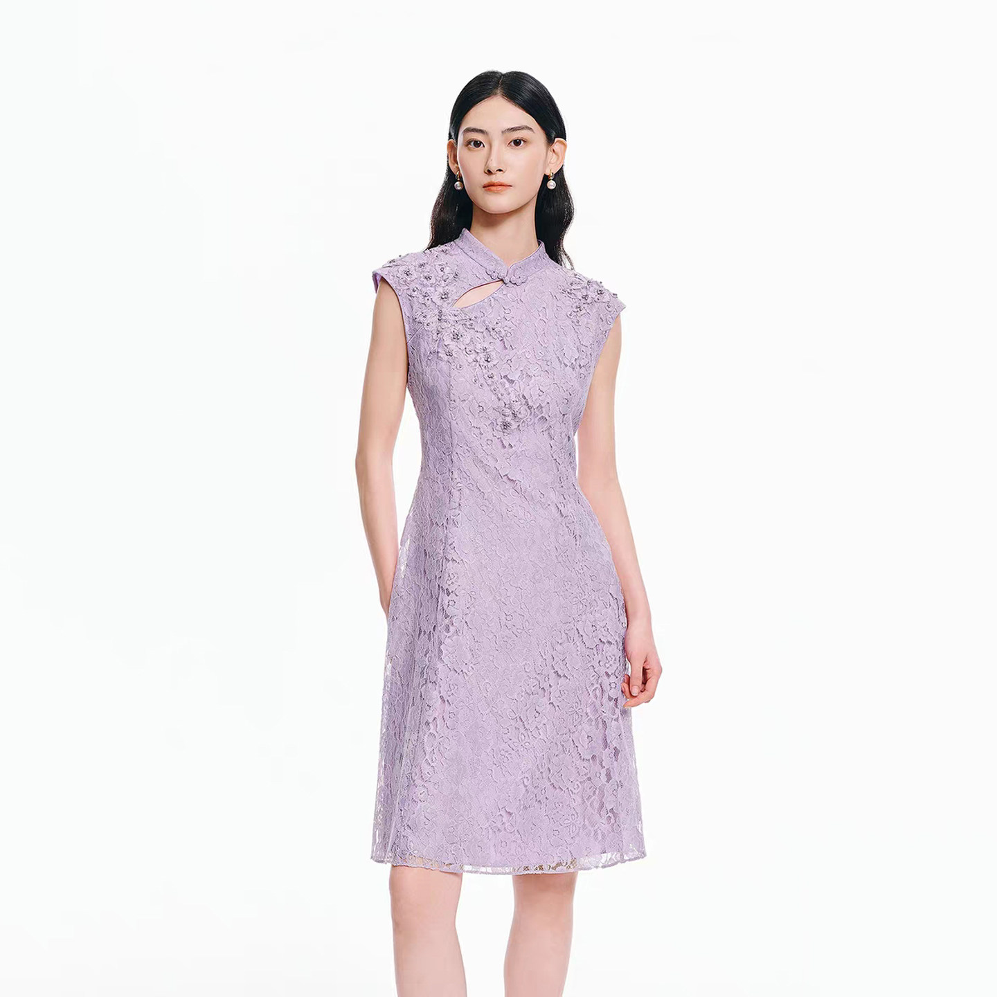 珂莱商场同款2026年夏季新款女装国风温婉新中式蕾丝旗袍连衣裙