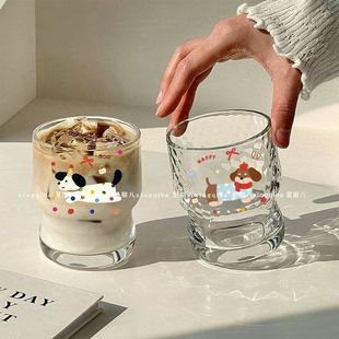 腊肠狗贴纸玻璃杯子女生可爱家用高颜值咖啡果汁牛奶饮料杯杯子