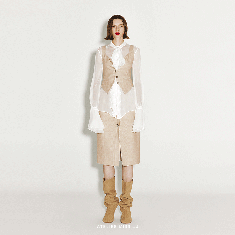 法式羊毛灯芯绒收腰马甲