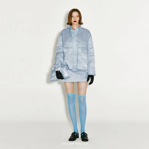 品牌定染冰川蓝绗缝夹棉外套