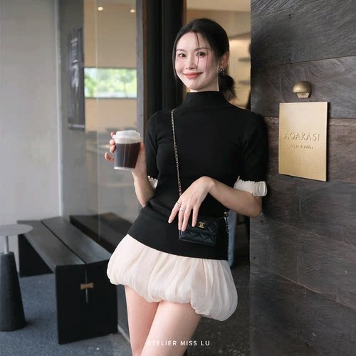 肌理柔纱压褶设计花苞短裤