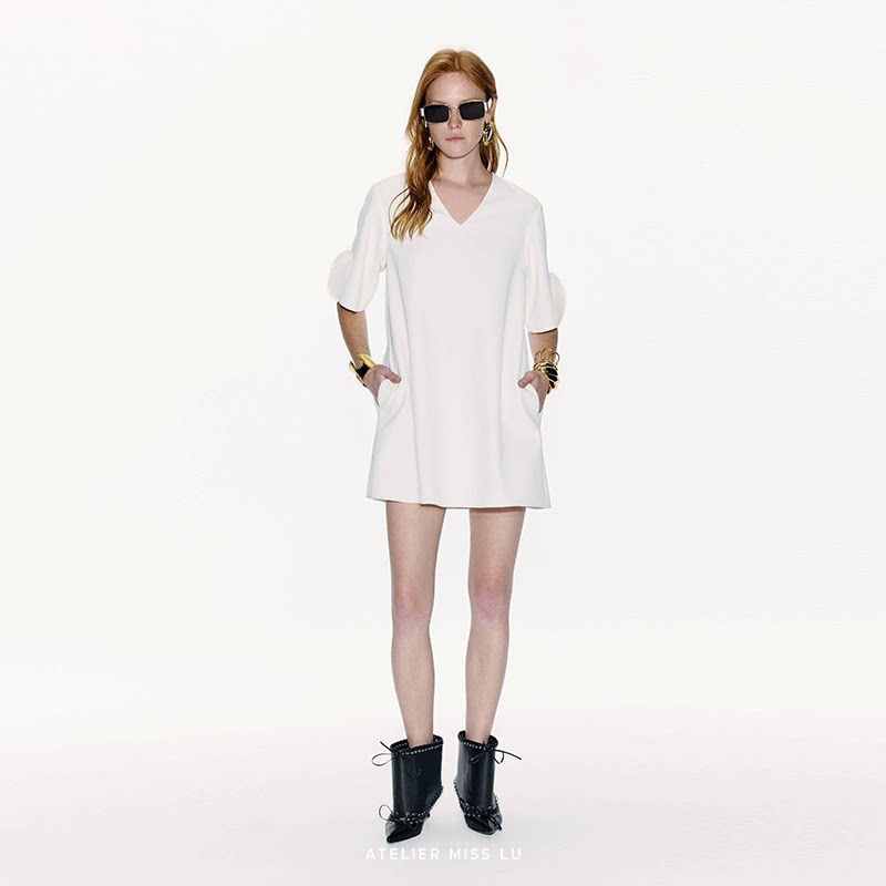 AtelierMissLu【杜维埃夏日】2025春夏层叠圆片拼接设计A字连衣裙