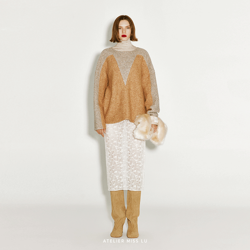 爱心几何趣味撞色绵羊毛毛衣