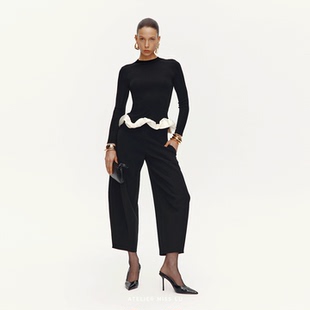 【正品保证】AtelierMissLu【弧光雕塑】拼接圆领针织长袖上衣