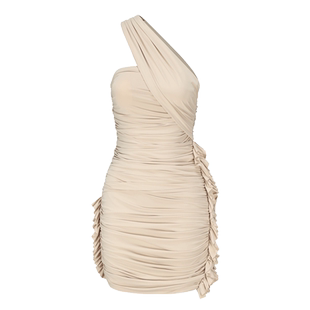 AtelierMissLu【艾蜜莉】正品春夏褶皱设计不规则弹力斜肩连衣裙