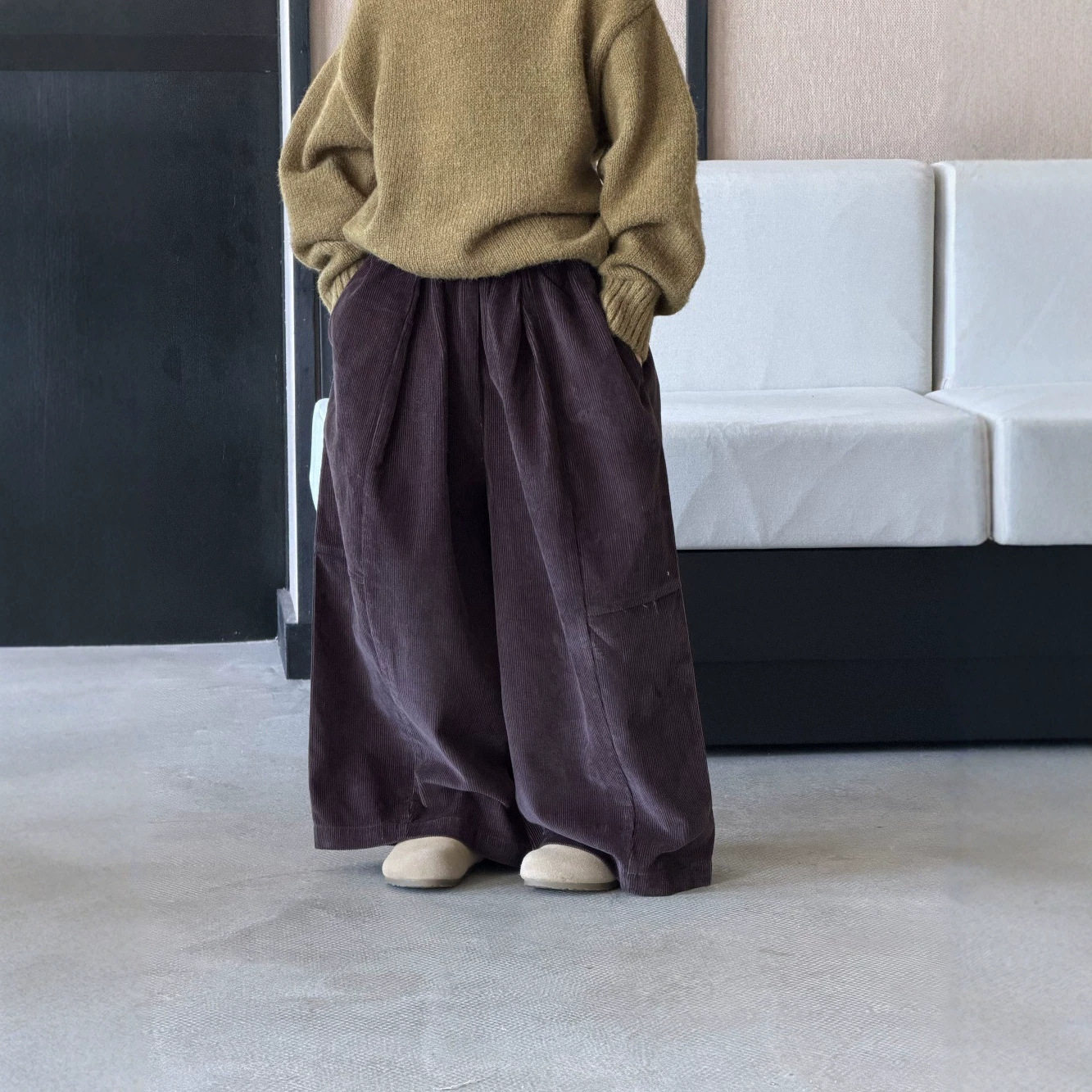 秋季韩系松弛感男童灯芯绒阔腿裤