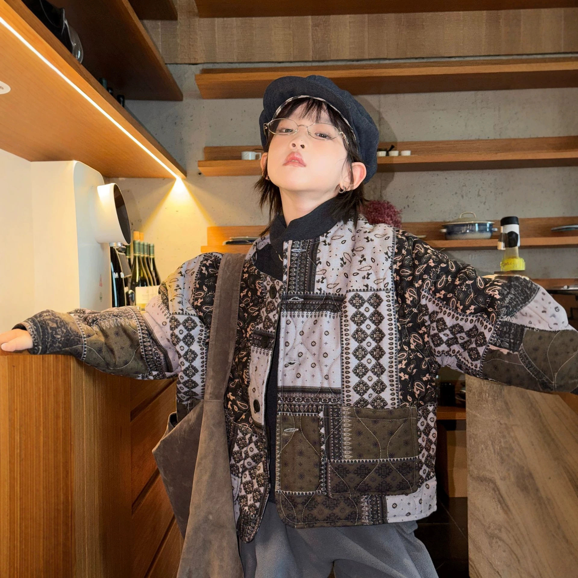 秋冬韩版男童轻薄百家布老花棉服