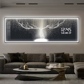 画数显电子钟表沙发背景墙挂画 高档轻奢麋鹿客厅装 饰画 画艺术时