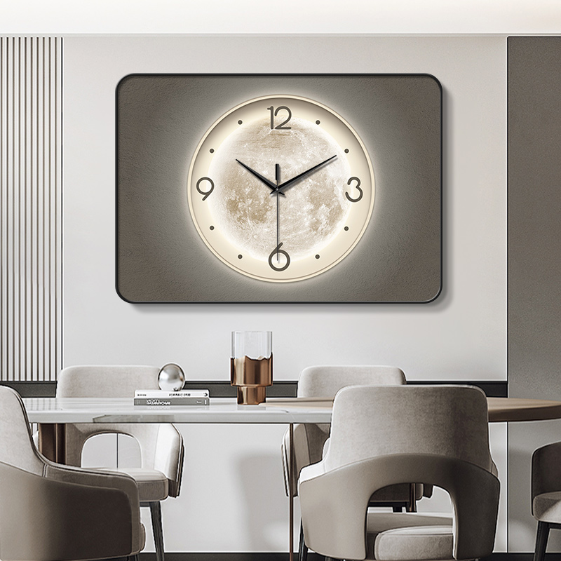 现代简约餐厅钟表挂钟客厅2025新款极简月球创意时钟挂墙书房挂画
