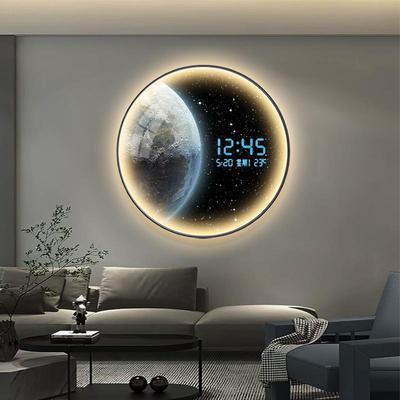 星空轻奢客厅装饰画 画LEDLED看板灯时钟钟表饭厅壁画 画星球卧室