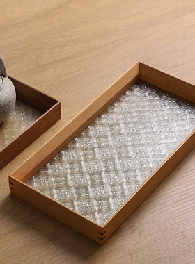 日式复古木质茶杯收纳盘水果长方形玻璃托盘实木创意客厅茶盘家用