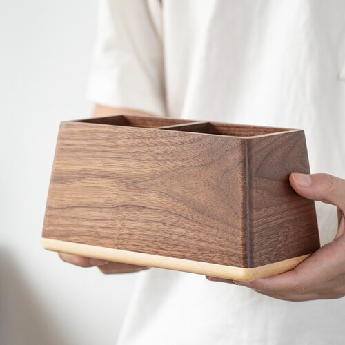 实木多功能两格笔筒收纳盒