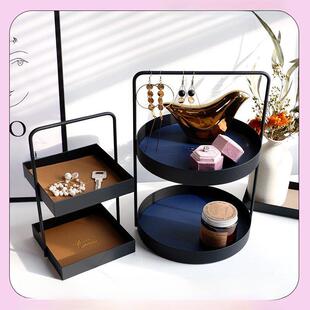 斯堪的纳维亚皮革铁制储物架莫兰迪彩色家居储物架桌面杂物组织者