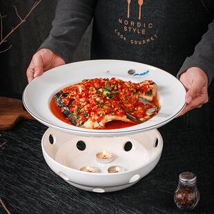 剁椒鱼头专用盘子保温菜盘鱼盘创意陶瓷干锅蜡烛碗酒精加热餐具炉
