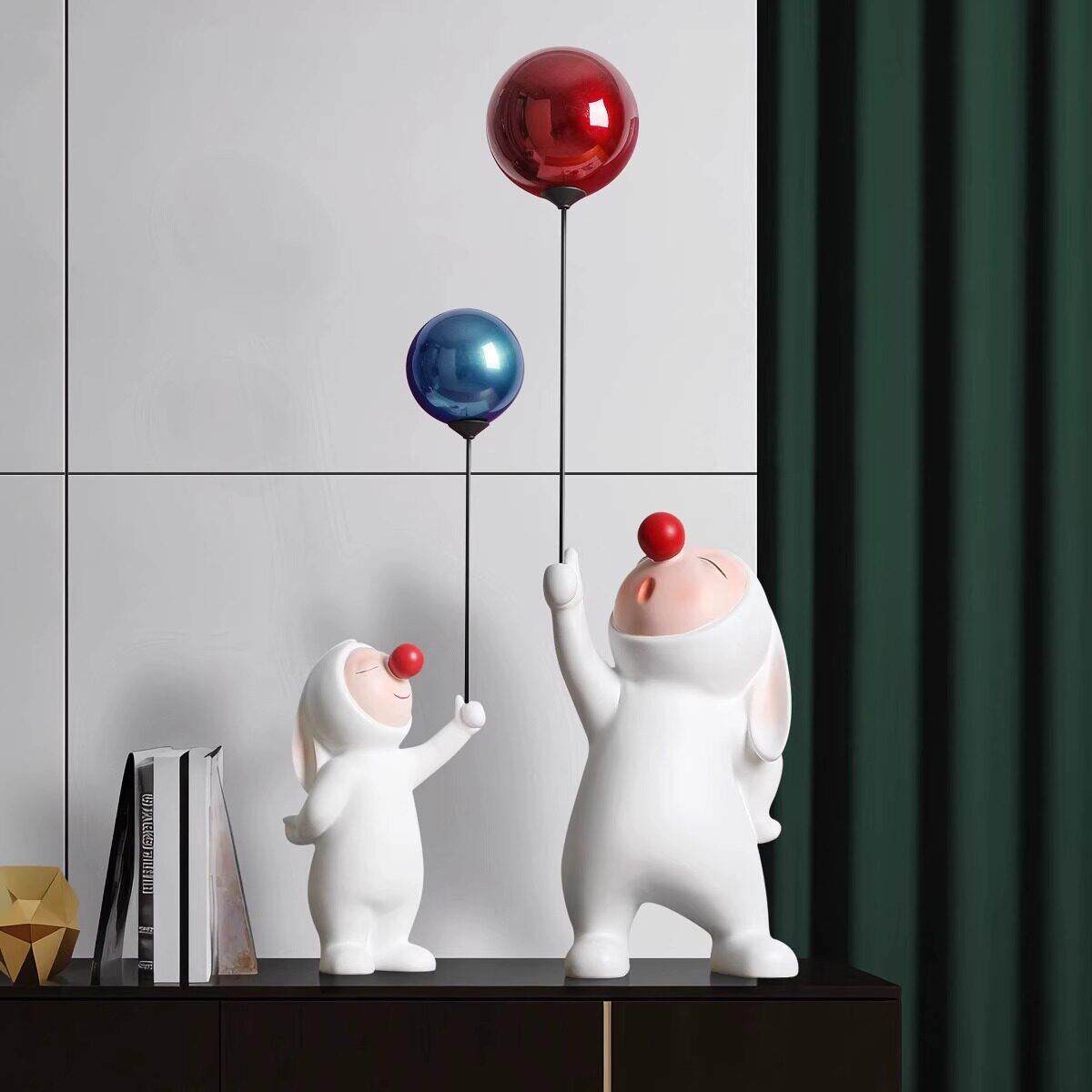 奶油风创意气球兔子摆件电视柜轻奢高档客厅玄关树脂装饰品高级感