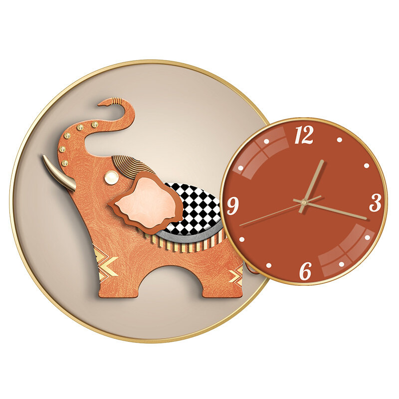 卓益大象餐厅装饰画创意客厅钟表组合挂画北欧高档圆形饭厅壁画
