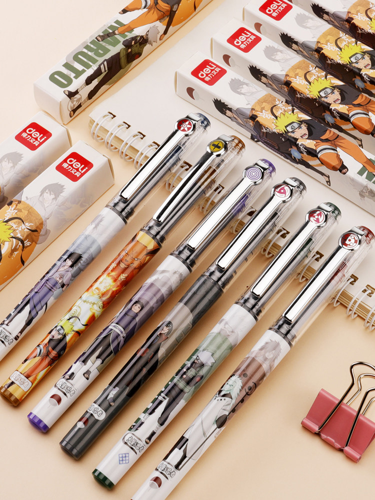 델리 나루토 블라인드 박스 펜 제한 조인트 속건성 직선 액체 볼펜 0.5 검정 풀 아웃 캡 전체 바늘 튜브 젤 펜 교체 가능한 코어 나루토 S889 학생을위한 고가 검정 펜 문구