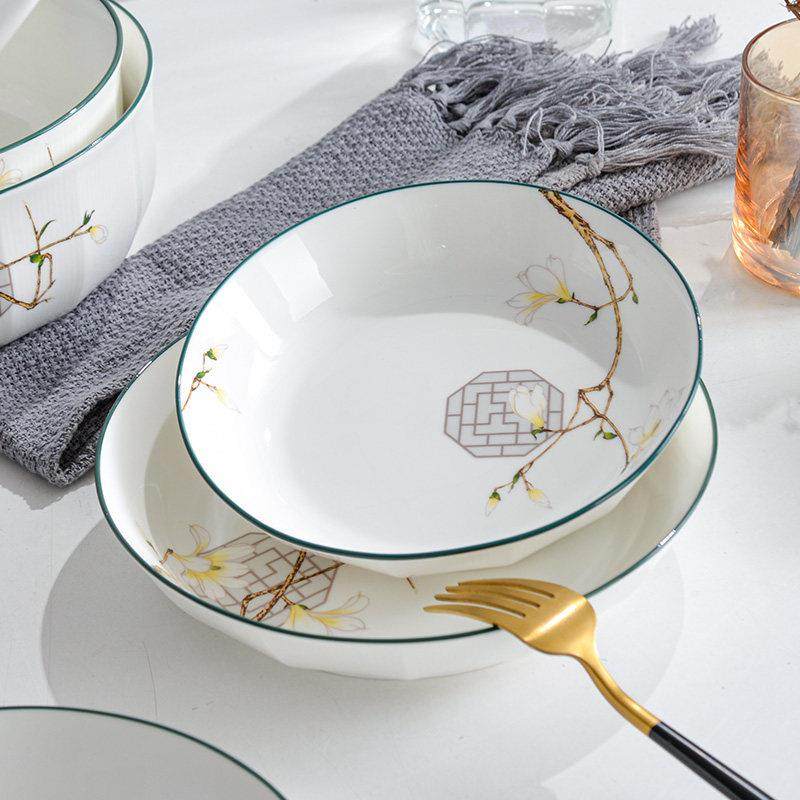 盘子盘子家用新中式餐具加厚碗盘组合陶瓷釉中彩餐盘碟子深盘套装,餐饮具,盘,淘宝优惠券,粉丝福利购,淘宝优惠卷