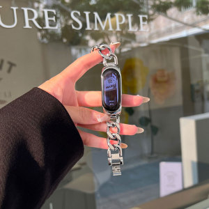 适用小米手环10表带9/8/7NFC版腕带夏天单链金属表链3/4/5/6智能运动手环ins小香风男女高级感替换保护壳配件