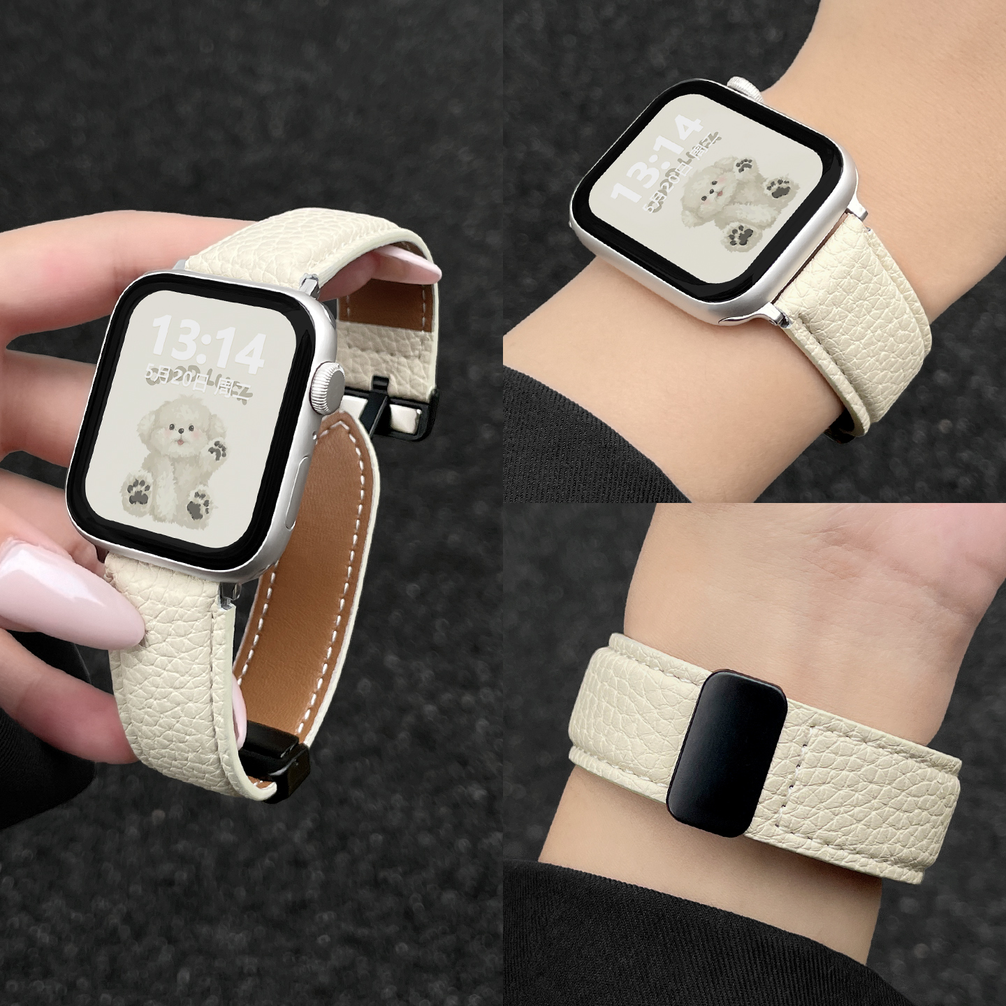 适用红米watch6表带Redmi手表4/5秋冬荔枝纹皮质磁吸扣腕带小米手环9Pro智能运动8pro高级感男女生时尚替换带