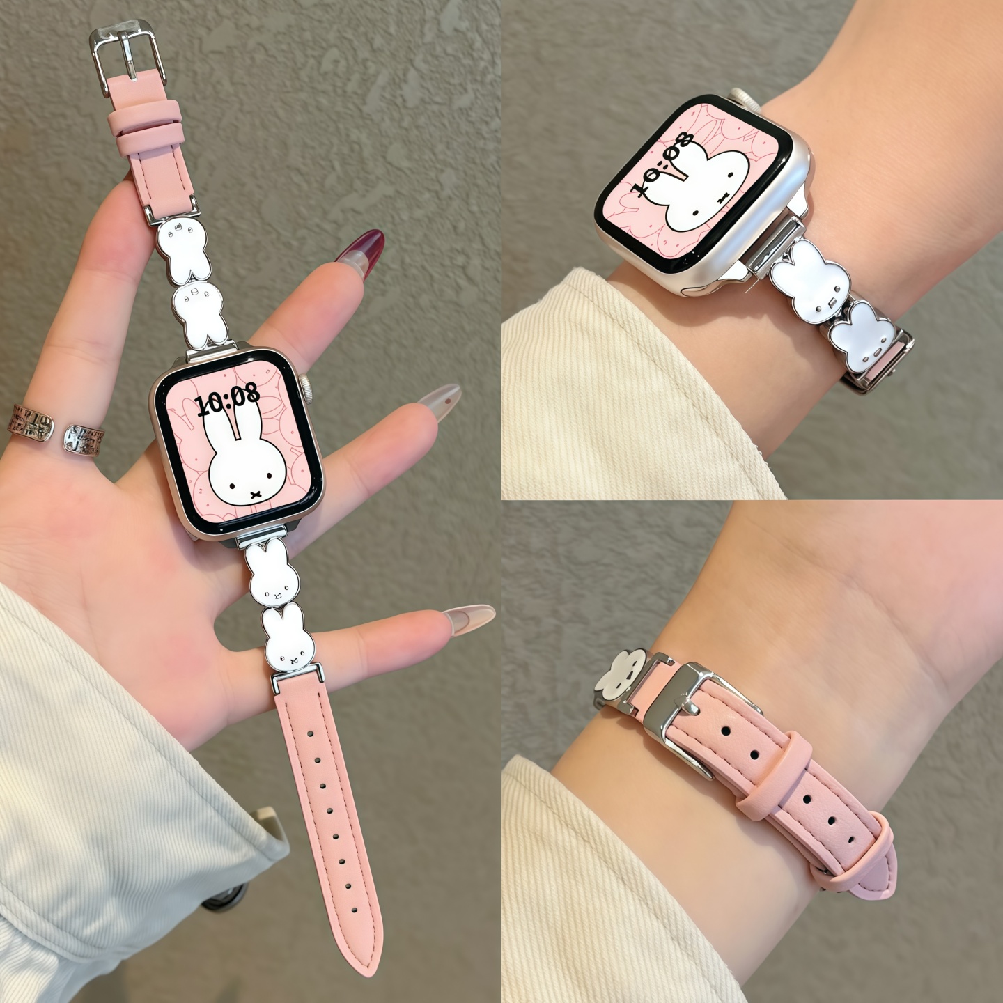 适用小米手环9pro米菲兔皮质表带