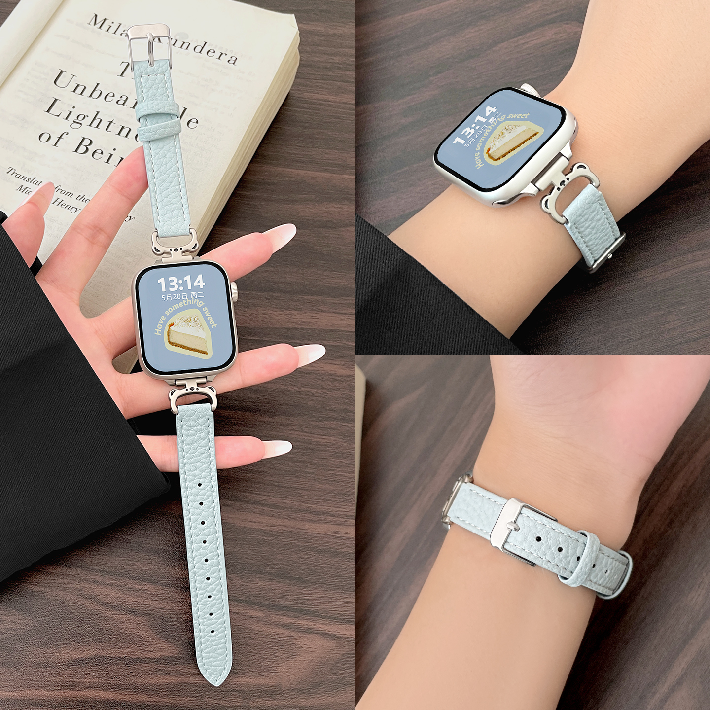 适用红米watch星光小熊皮质表带