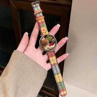 3彩色格纹gt3pro毛呢拼皮质替换带配件 适用华为GT6手表GT5表带GT4彩虹毛呢小熊表带gt3秋冬gt2新款 watch5