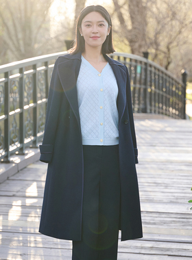 皮尔卡丹女装26春新款藏蓝色华夫格中长款风衣外套P51004G5009N2