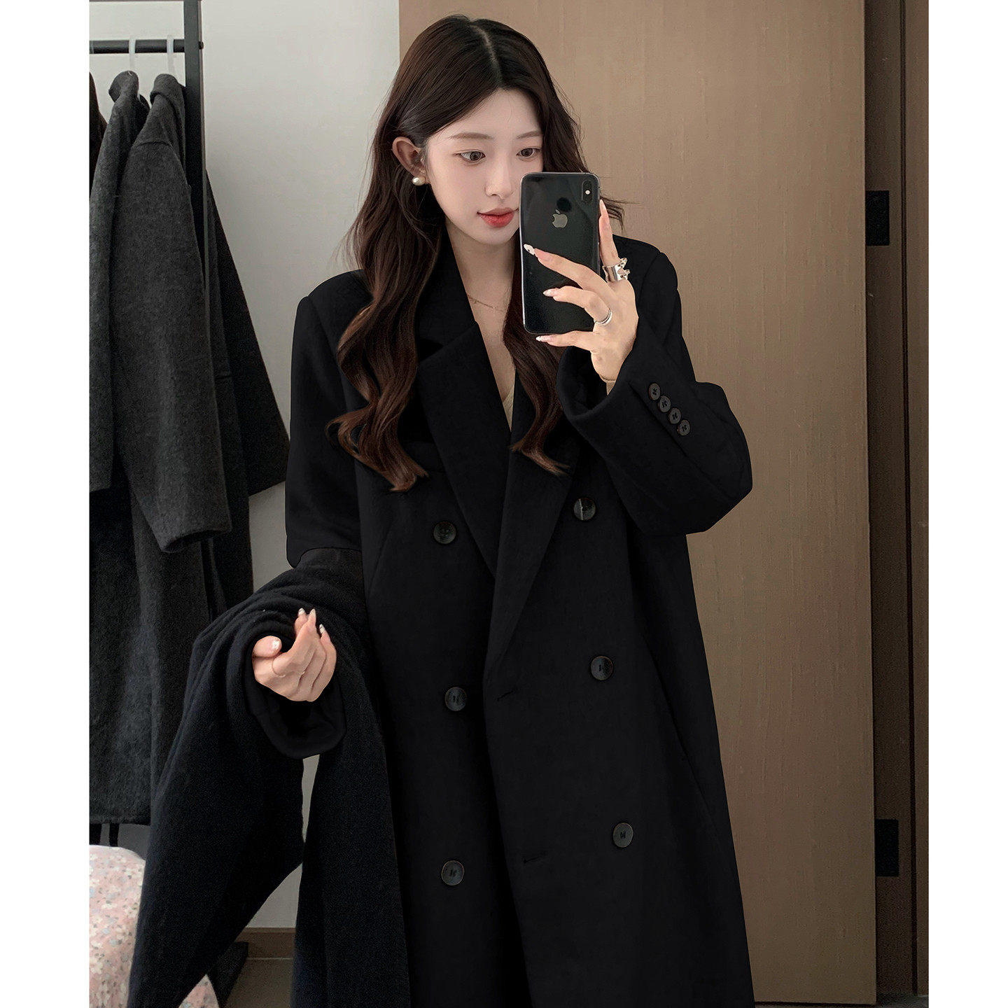 黑色毛呢外套女加厚2025深冬新款韩系正肩长版呢子高级感羊毛大衣