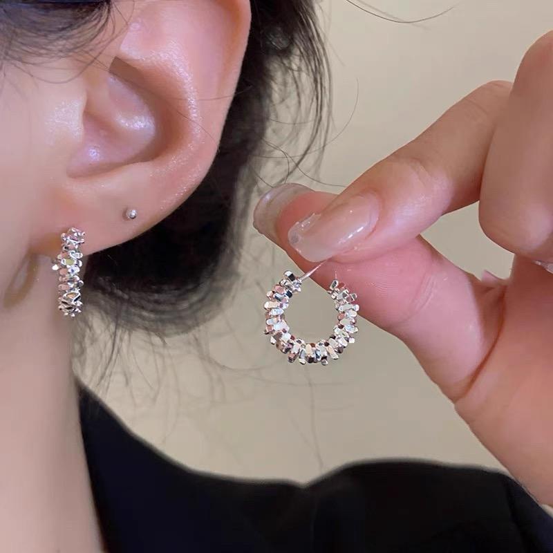 999纯银碎银子耳环女轻奢小众