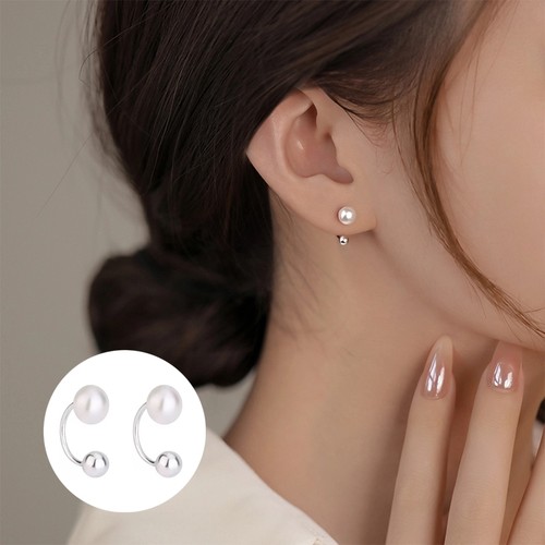 S999纯银C型珍珠耳钩耳环