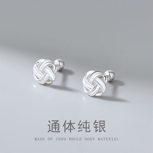 S999纯银如意结耳钉国潮2026耳环螺丝拧扣耳骨钉养耳洞防过敏气质