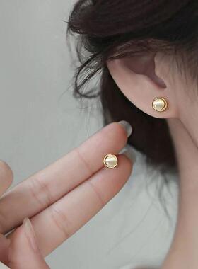 S999纯银猫眼石耳钉高级感气质轻奢耳饰小众设计感女新款爆款耳环