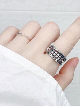 招财转运ins潮流小众设计复古食指尾戒戒指钱币开口S925纯银女款