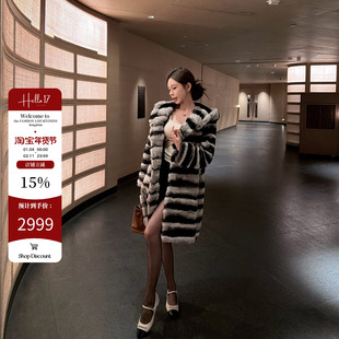 Hello17 【巴赫小资】龙猫真獭兔毛皮草冬季高级感连帽中长款外套