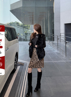 Hello17 【芬兰雪夜】黑色狐狸毛皮草马甲女高级感气质毛毛外套