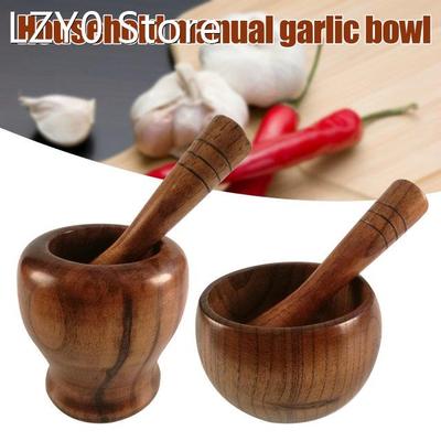 Bamboo Wood Mortar and Pestle Set with Lid Spoon Grinder Pre