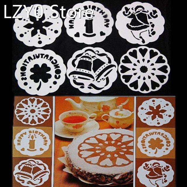 6pcs/set Plastic Cake Mold Flower Spray Stencils Powdered Su