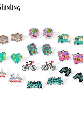 2020 New Travel Camera Stud Earring Backpack Trunk Acrylic